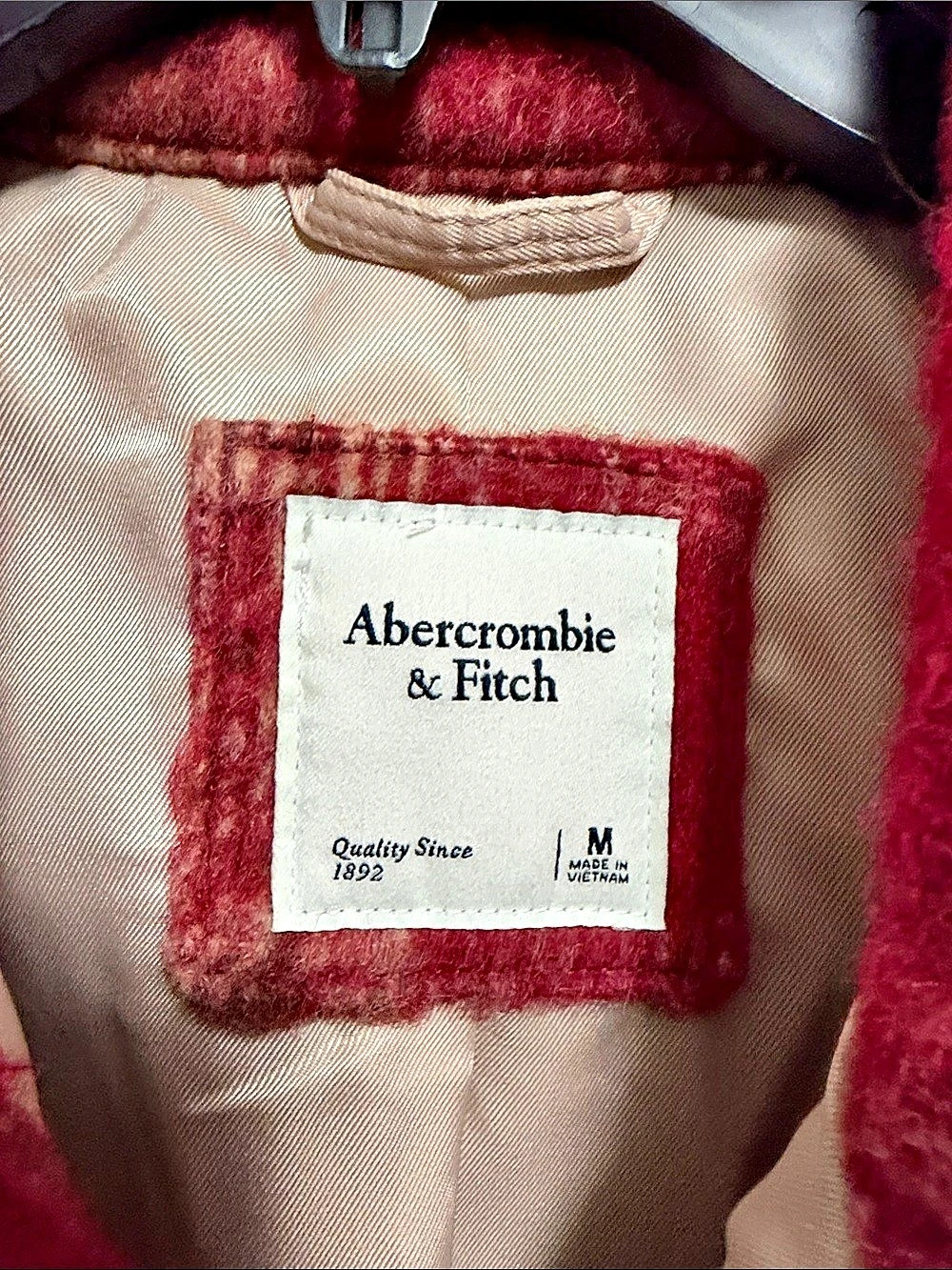 Abercrombie & Fitch Plaid Jacket in Red & Cream Size Medium - Picture 3 of 5
